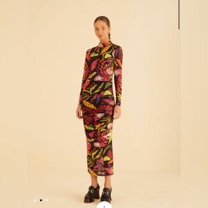 Farm Rio Black Psychedelic Tulle Midi Dress Small